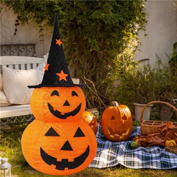 Halloween Decor, 3 FT Pop Up Collapsible Pumpkin, Pre-Lit 50 LED Lighted Pupmkin - Picture 4 of 8